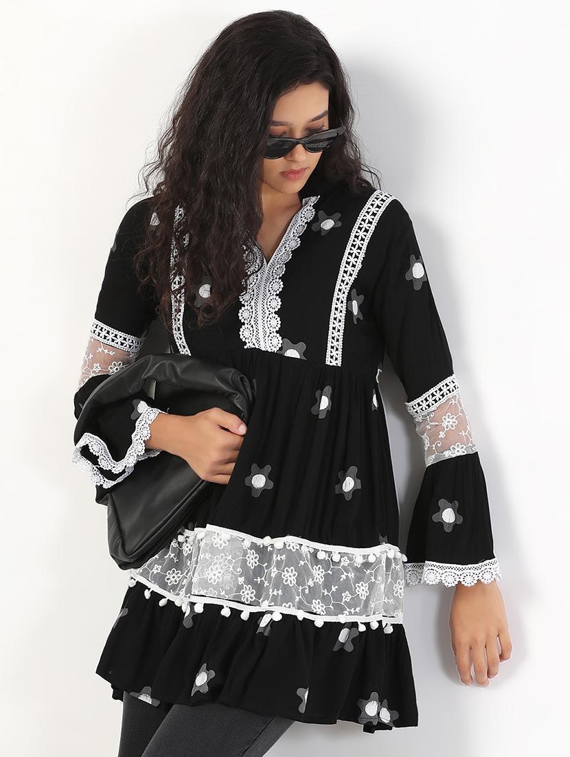 women printed bell sleeves flared kurti - 21843048 -  Zoom Image - 0