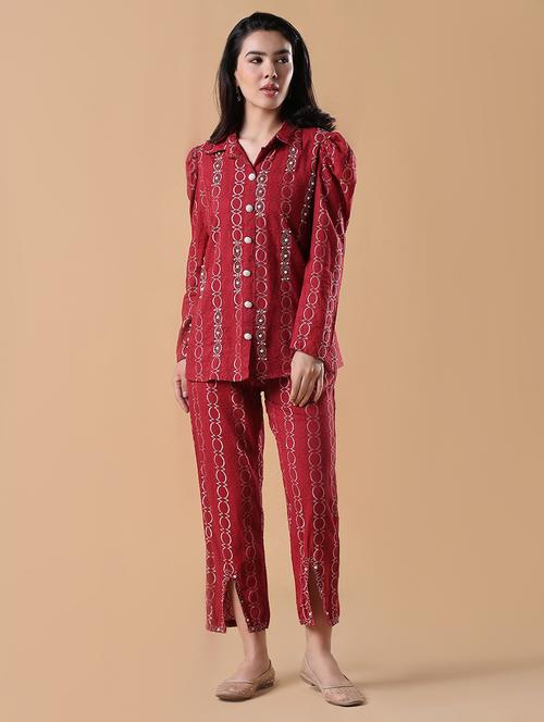 women embroidered shirt and trouser co-ord set - 21843050 - Standard Image - 0
