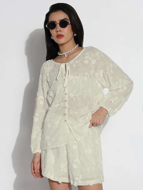 women embroidered top and shorts co-ord set - 21843078 -  Standard Image - 0