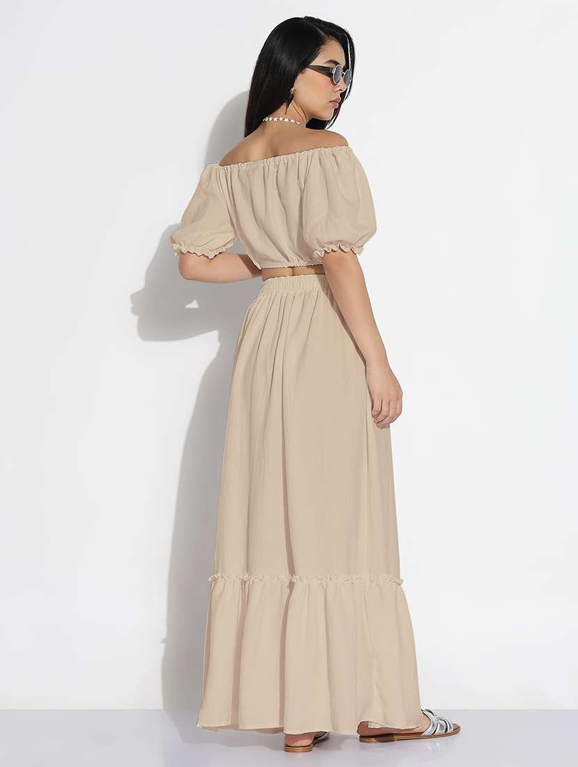 women solid off shoulder top and skirt co-ord set  - 21843082 -  Standard Image - 3