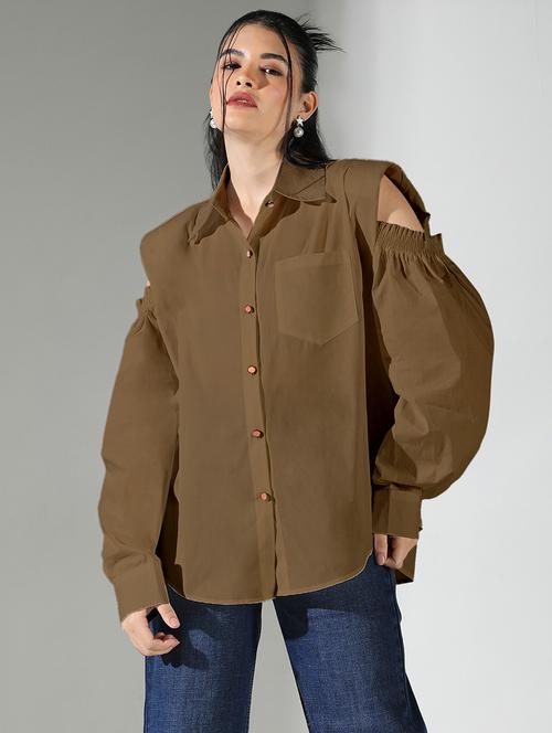 brown cotton regular shirt - 21843089 -  Standard Image - 0