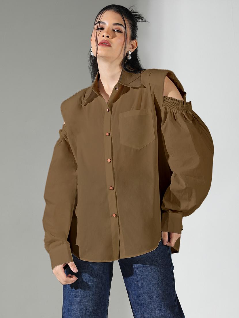 brown cotton regular shirt - 21843089 -  Zoom Image - 0