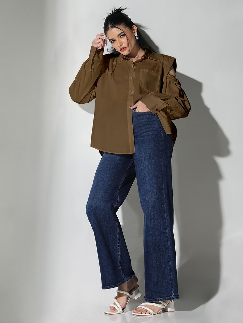 brown cotton regular shirt - 21843089 - Standard Image - 3