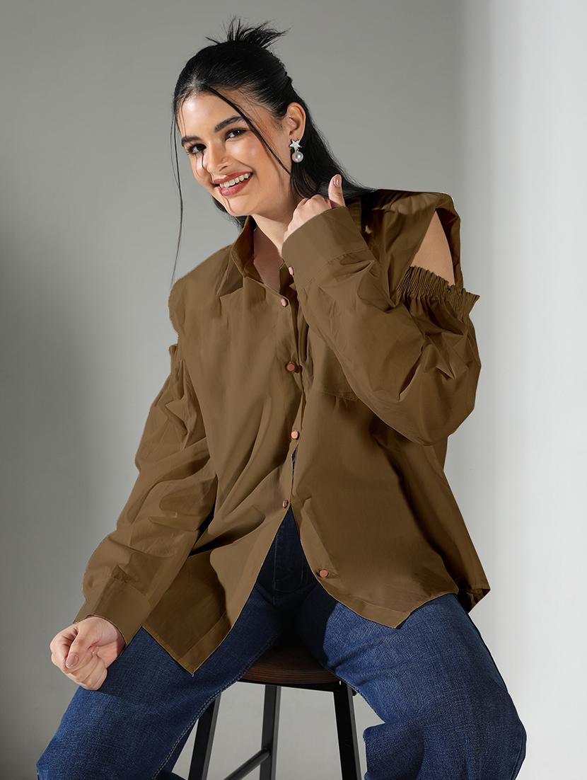 brown cotton regular shirt - 21843089 - Standard Image - 5