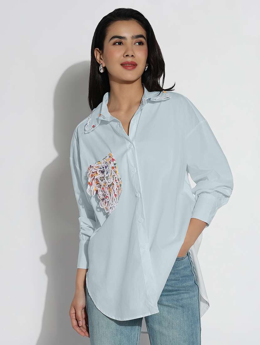 Women Collared Long Sleeves Oversized Shirt