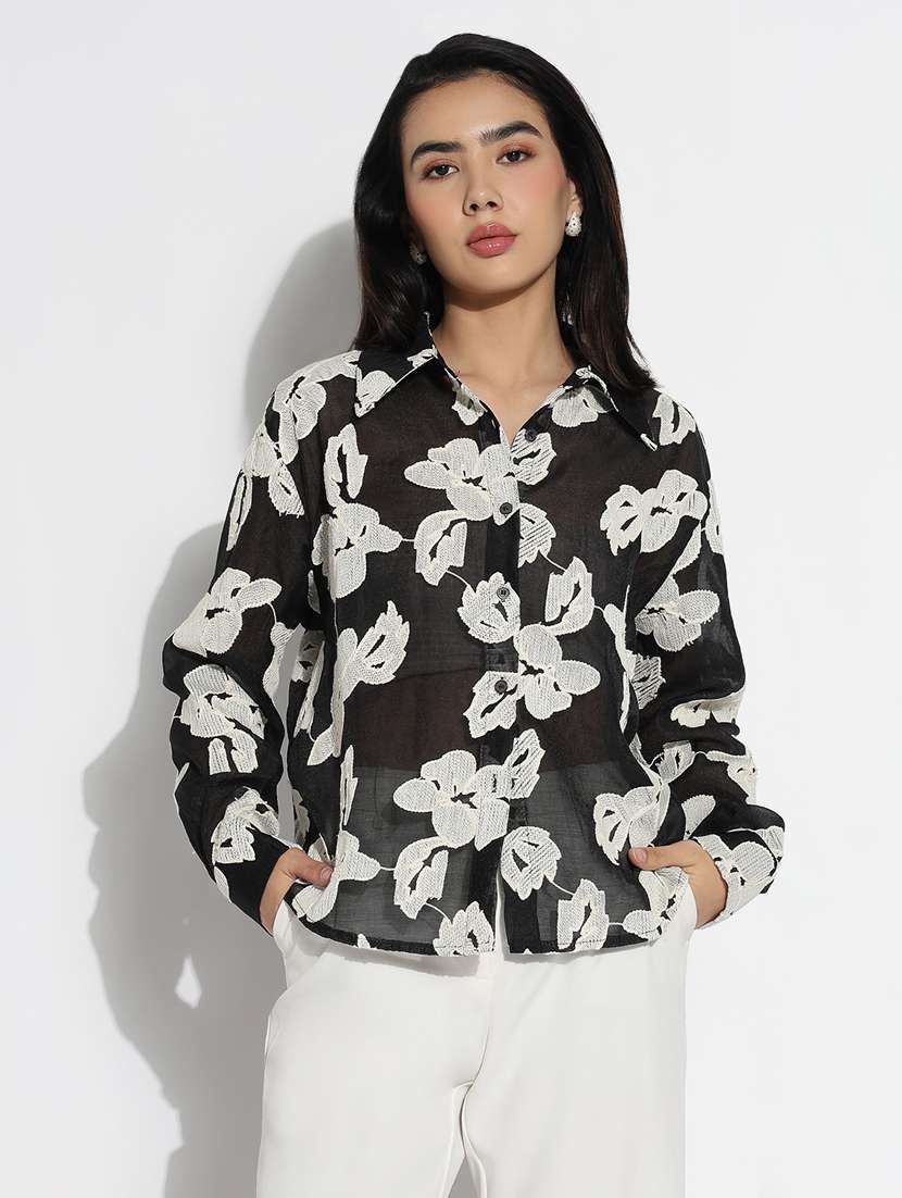 black chiffon regular shirt - 21843098 -  Zoom Image - 0