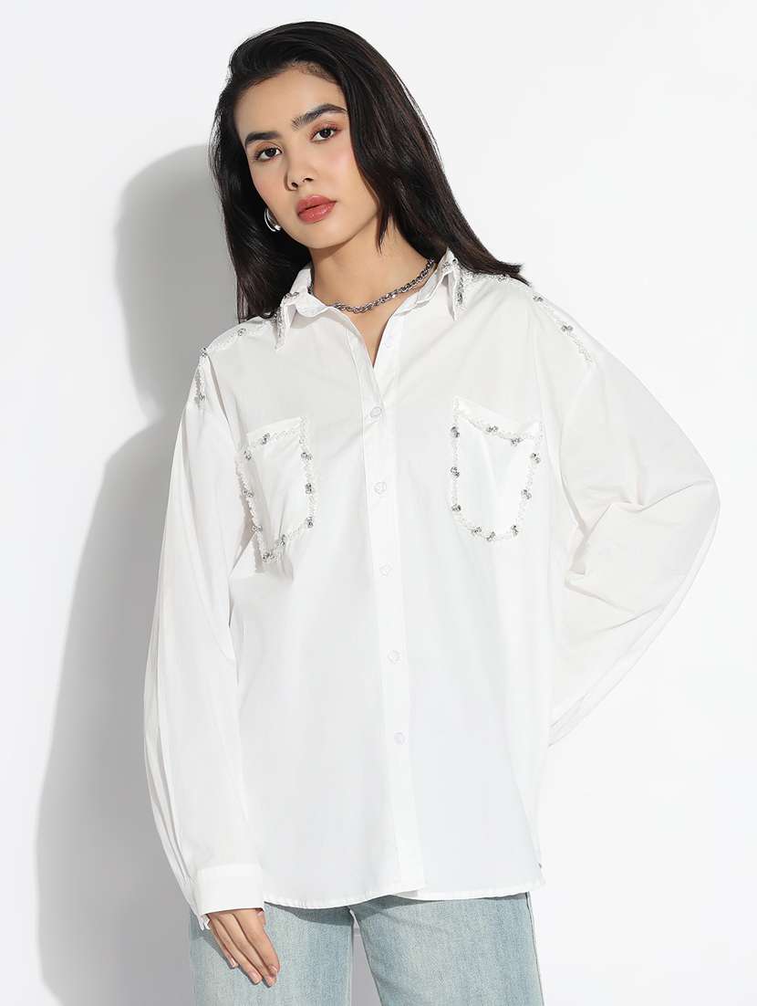 White Cotton Regular Shirt
