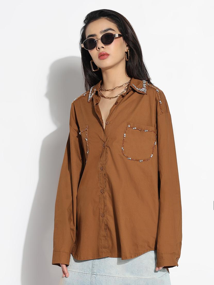 brown cotton regular shirt - 21843107 - Zoom Image - 0
