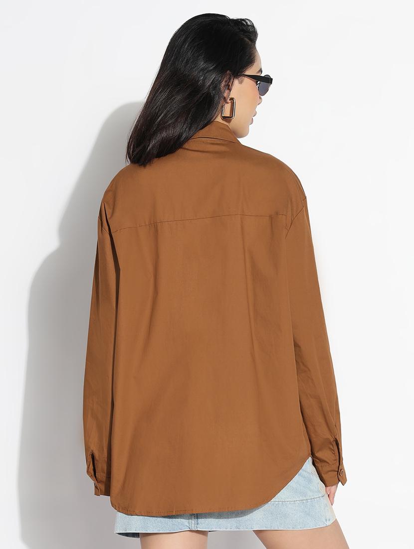 brown cotton regular shirt - 21843107 - Standard Image - 3