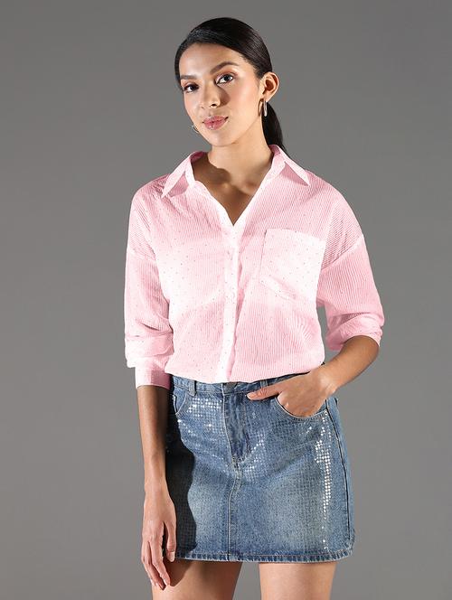 women embellished collared long sleeevs shirt - 21843111 -  Standard Image - 0