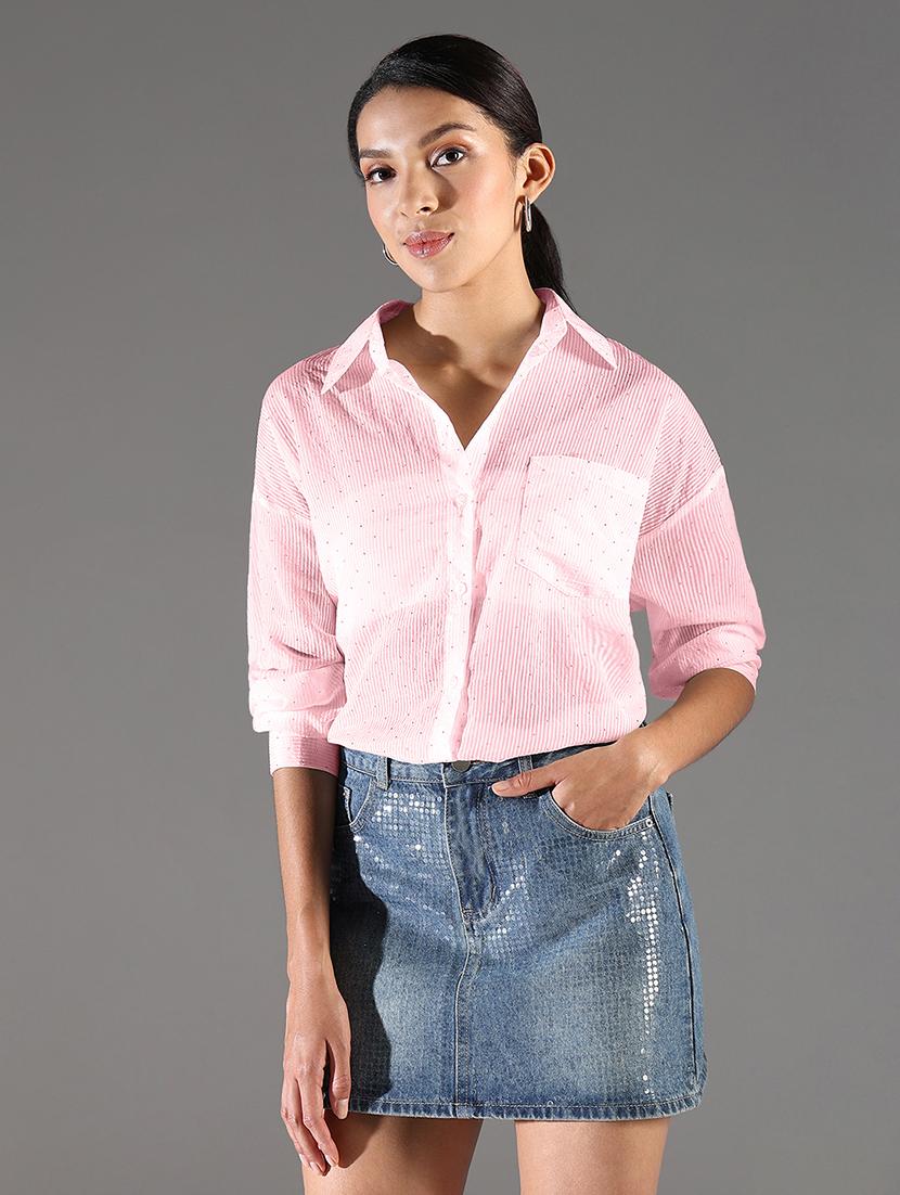 women embellished collared long sleeevs shirt - 21843111 -  Zoom Image - 0