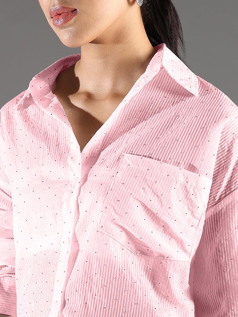 women embellished collared long sleeevs shirt - 21843111 - Standard Image - 3