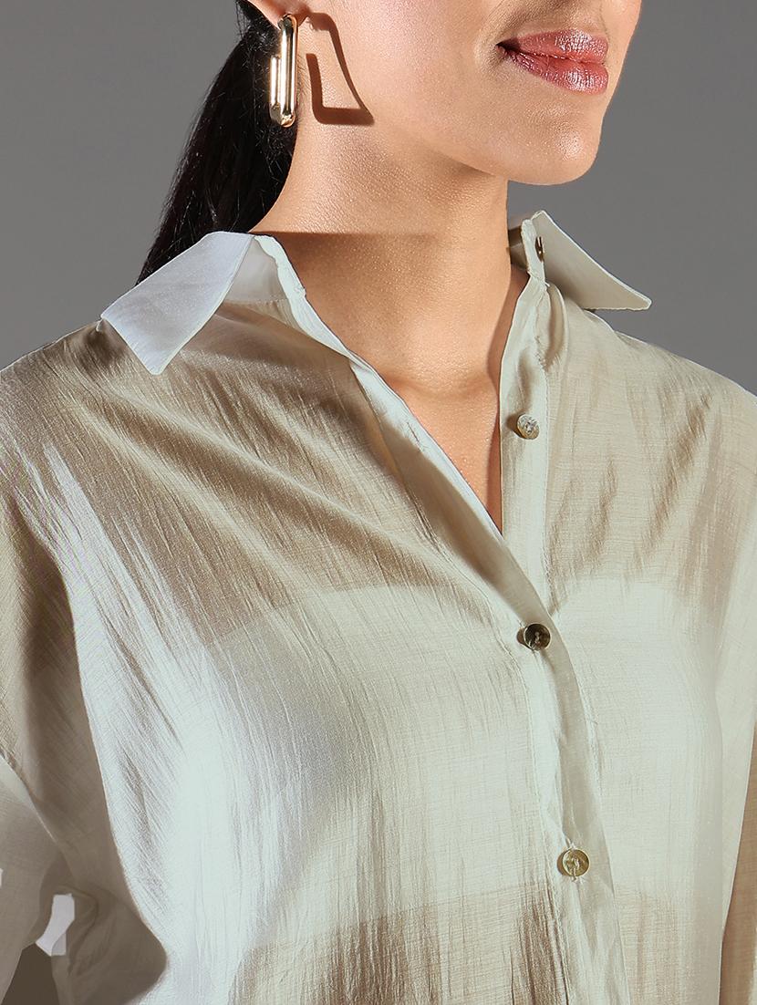 women collared long sleeves high-low shirt - 21843112 - Standard Image - 3