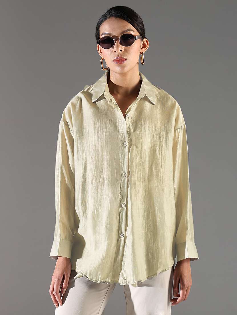 women collared long sleeves oversized shirt - 21843117 -  Zoom Image - 0