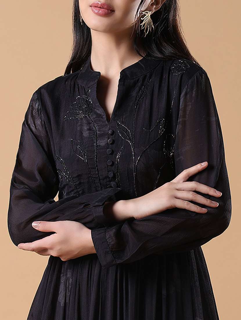 women black embroidered long sleeve flared kurta  - 21843124 -  Standard Image - 5