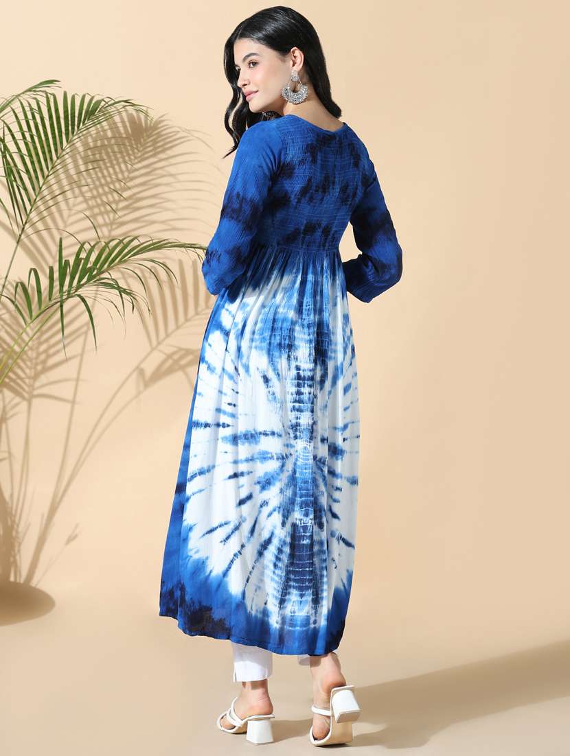 women tie & dye three quarter sleeve flared kurta - 21843125 -  Standard Image - 3