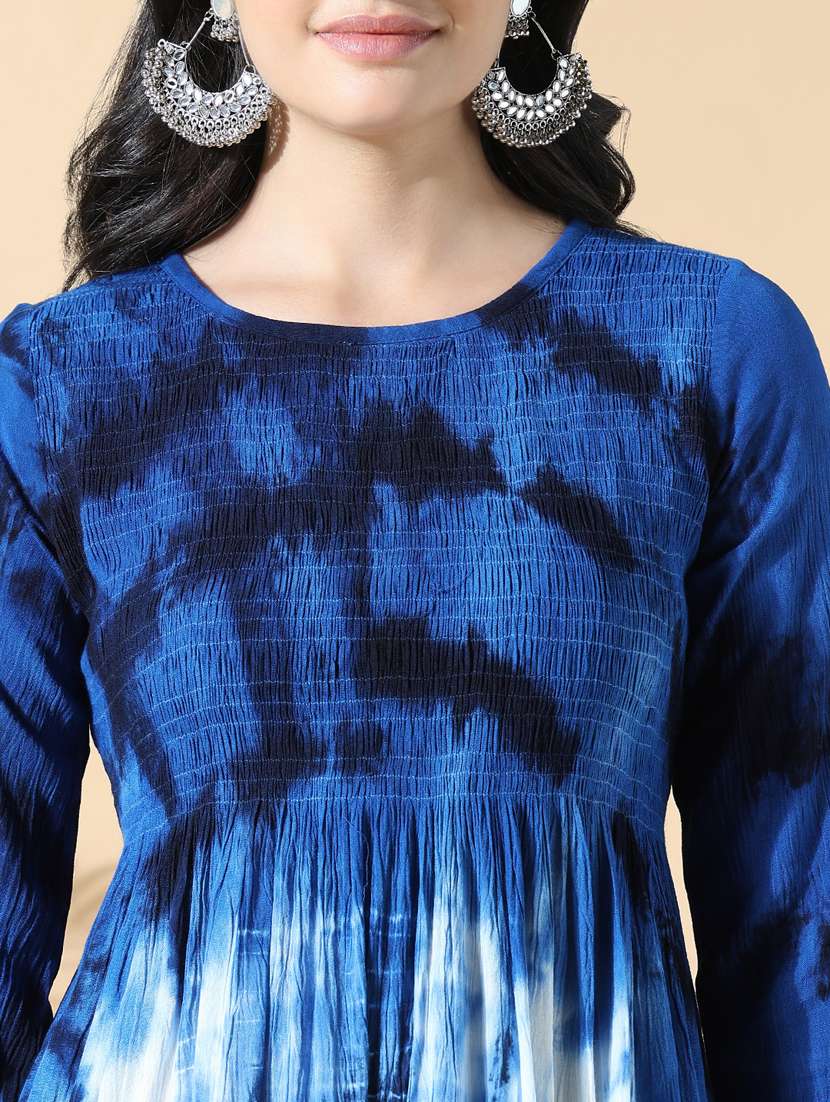 women tie & dye three quarter sleeve flared kurta - 21843125 -  Standard Image - 5