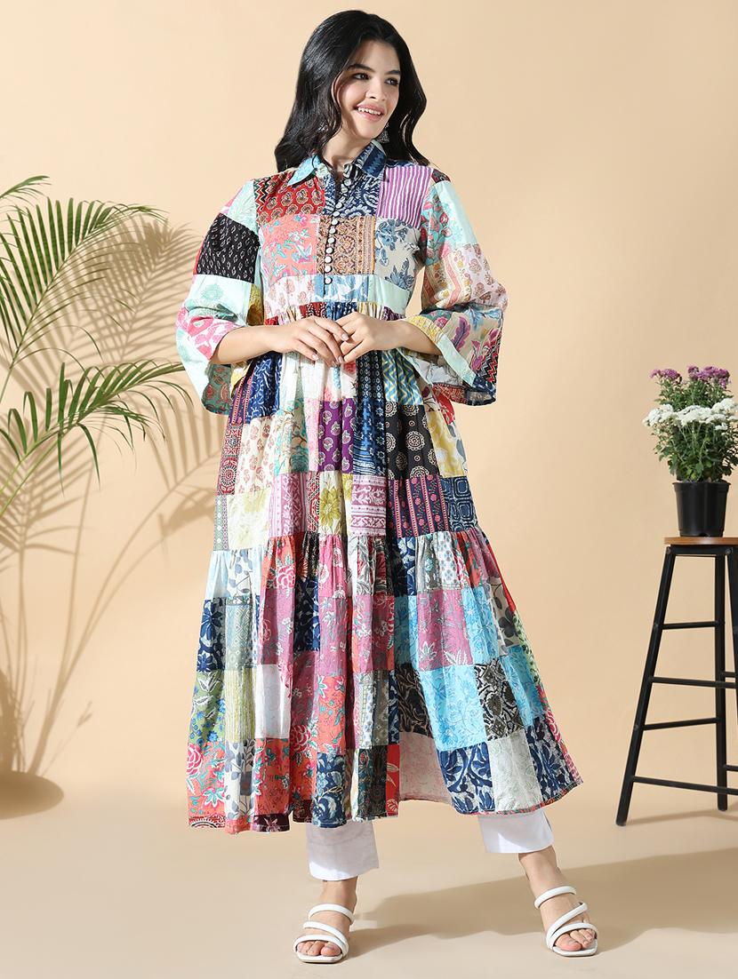 women printed three quarter sleeve flared kurta - 21843130 -  Zoom Image - 0