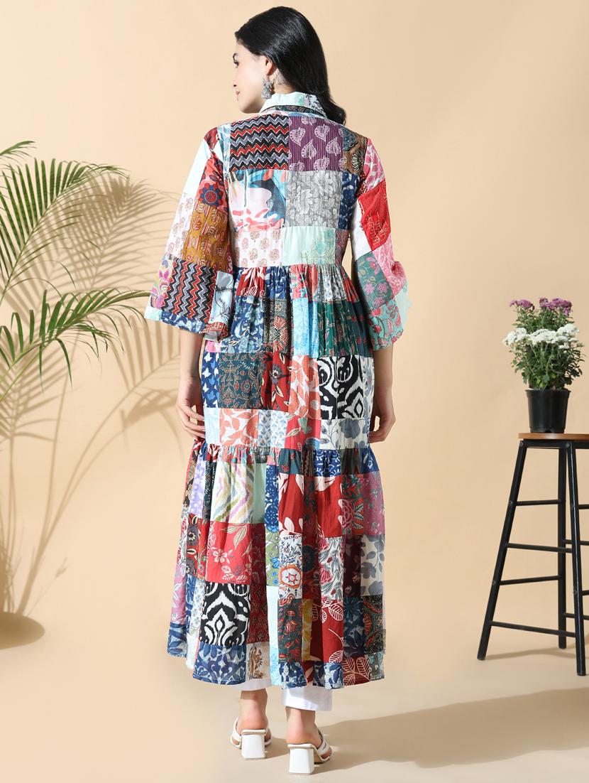 women printed three quarter sleeve flared kurta - 21843130 - Standard Image - 3