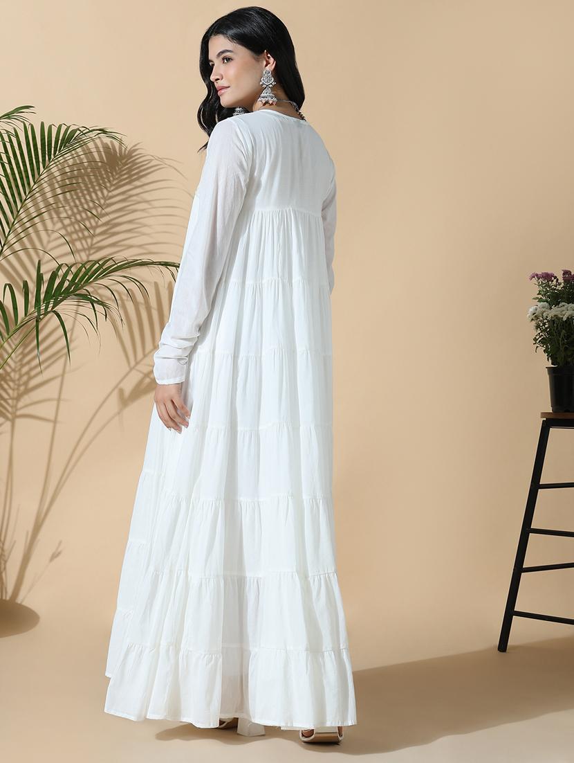 women white embroidered long sleeve anarkali kurta - 21843133 - Standard Image - 3