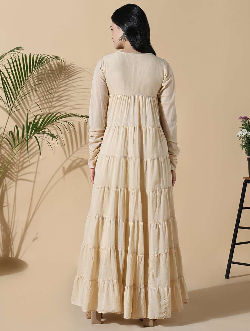 women beige embroidered long sleeve anarkali kurta - 21843134 -  Standard Image - 3