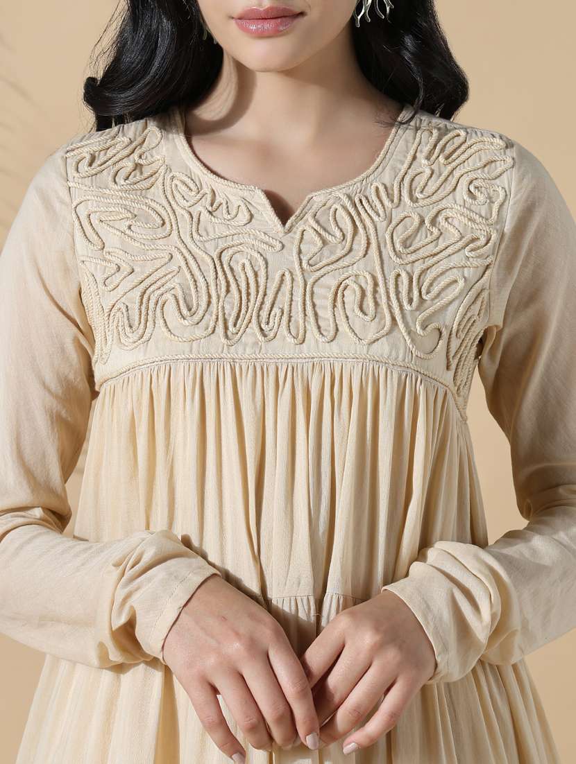 women beige embroidered long sleeve anarkali kurta - 21843134 -  Standard Image - 5