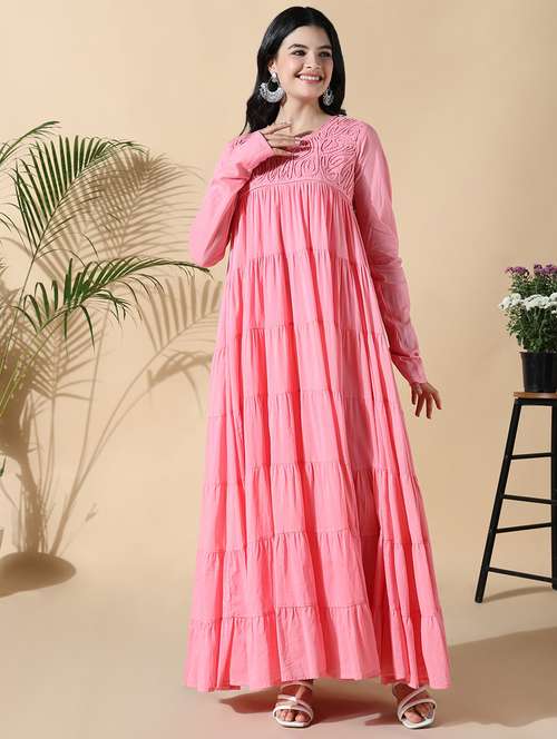women pink embroidered long sleeve anarkali kurta - 21843135 -  Standard Image - 0