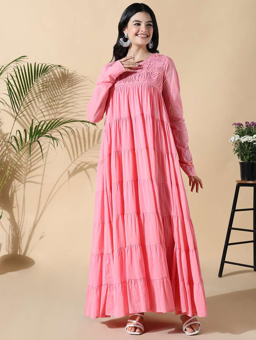 women pink embroidered long sleeve anarkali kurta - 21843135 -  Zoom Image - 0