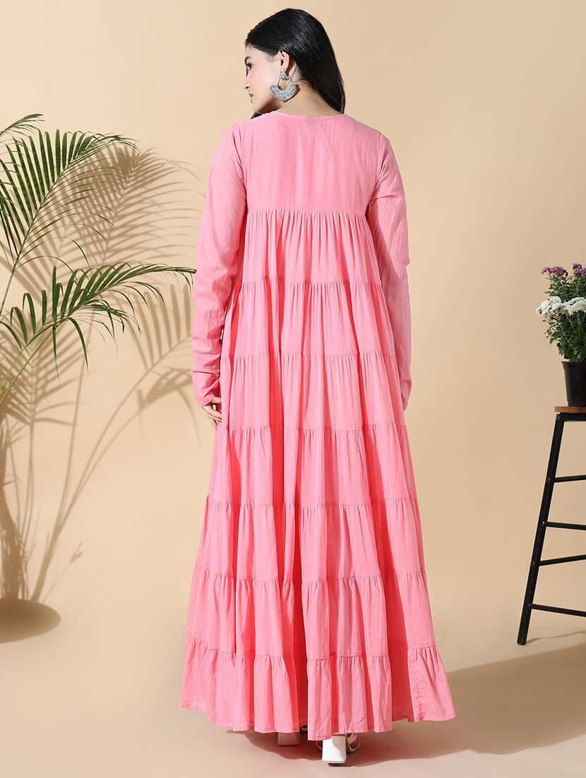 women pink embroidered long sleeve anarkali kurta - 21843135 -  Standard Image - 3