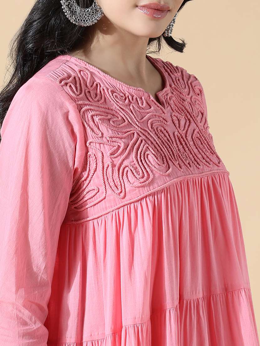 women pink embroidered long sleeve anarkali kurta - 21843135 -  Standard Image - 5