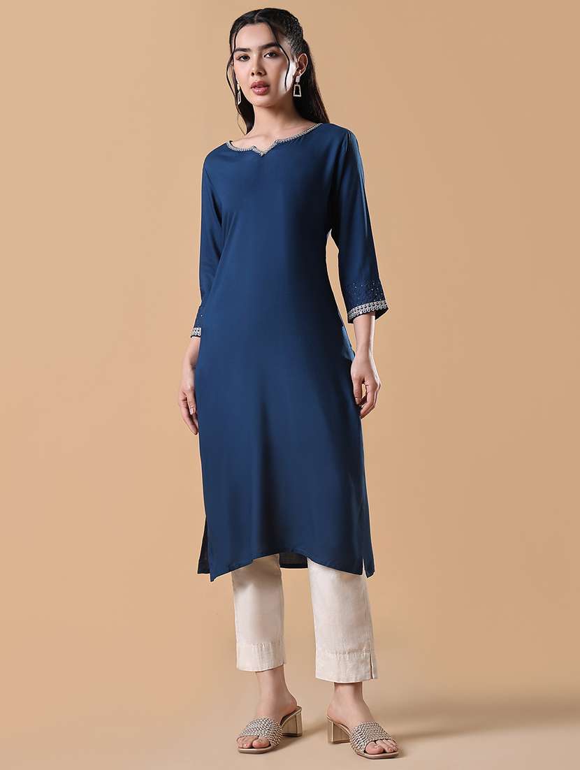 women three quarter sleeve straight kurta
