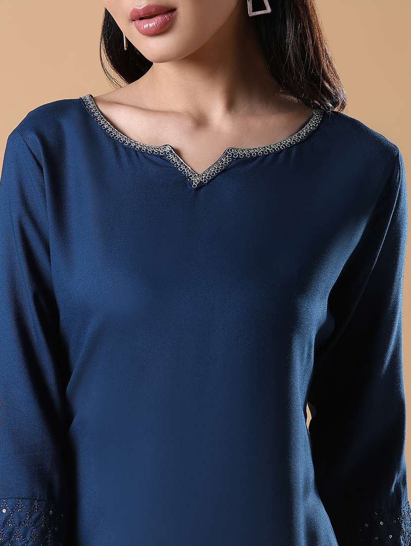 women three quarter sleeve straight kurta - 21843136 -  Standard Image - 5