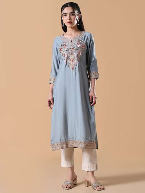 women three quarter sleeve straight kurta - 21843140 -  Standard Image - 0