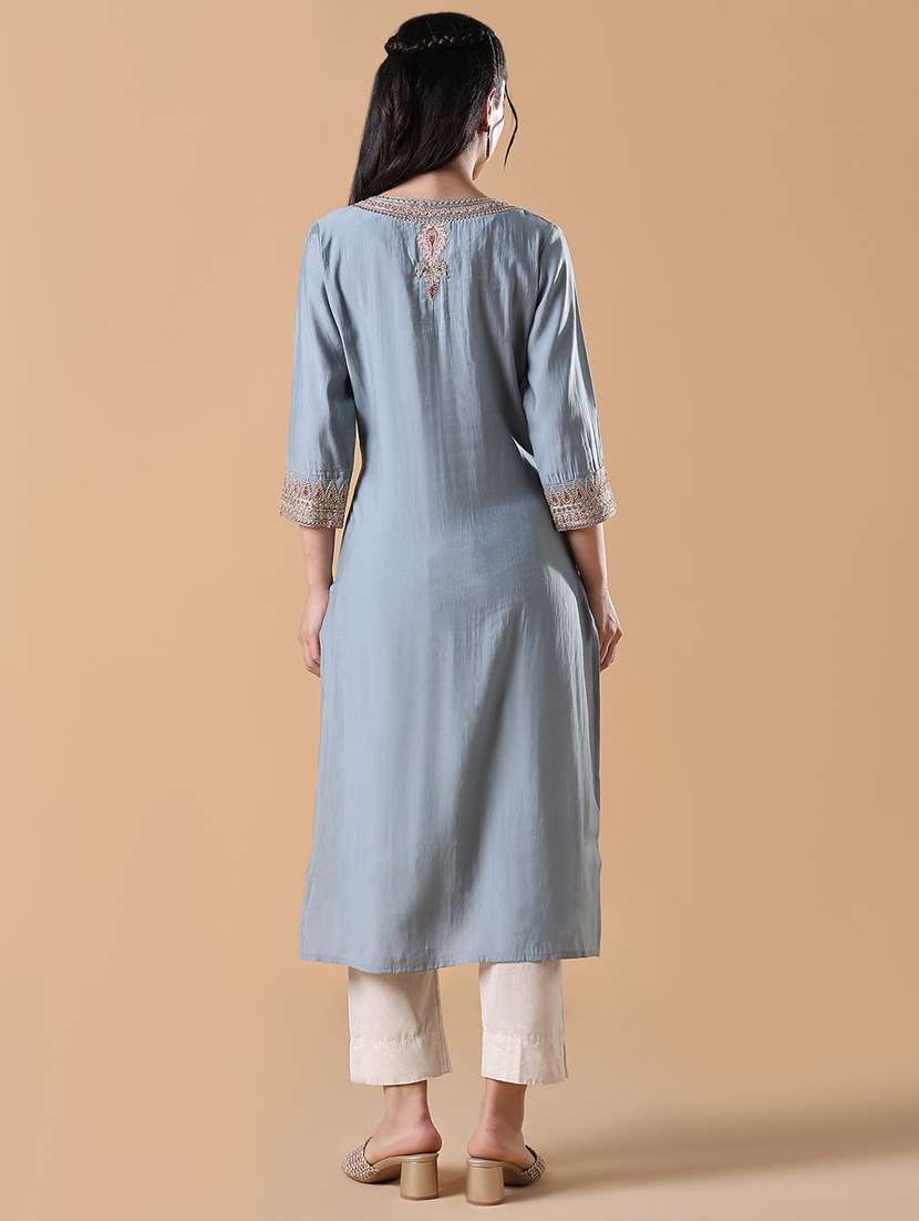 women three quarter sleeve straight kurta - 21843140 - Standard Image - 3
