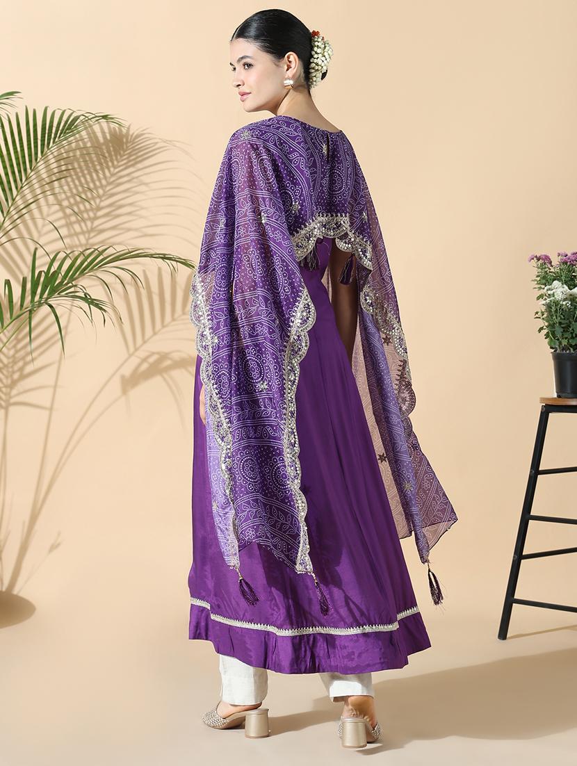 women purple solid cape sleeve flared kurta - 21843143 - Standard Image - 3