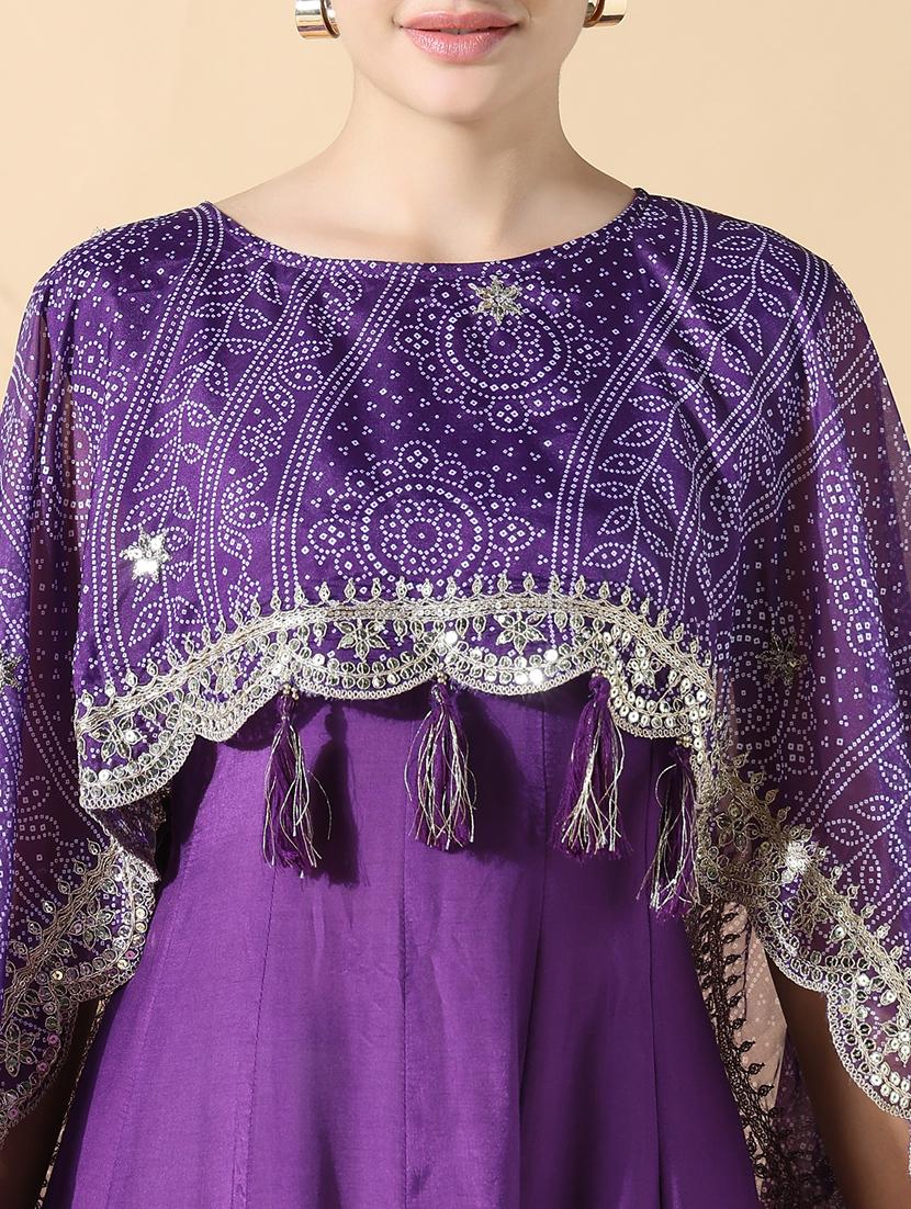 women purple solid cape sleeve flared kurta - 21843143 - Standard Image - 5