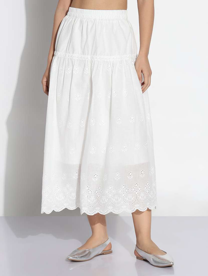 women solid high rise tiered skirt