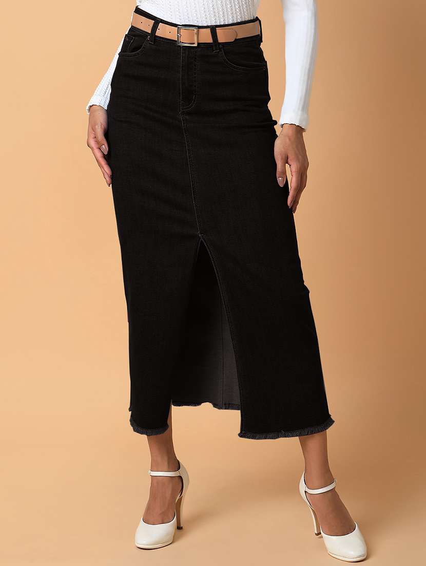 women solid high rise denim skirt - 21843160 -  Zoom Image - 0