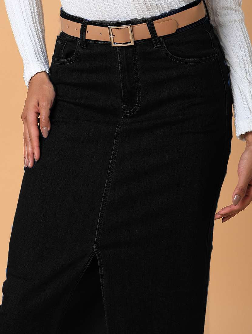 women solid high rise denim skirt - 21843160 -  Standard Image - 3