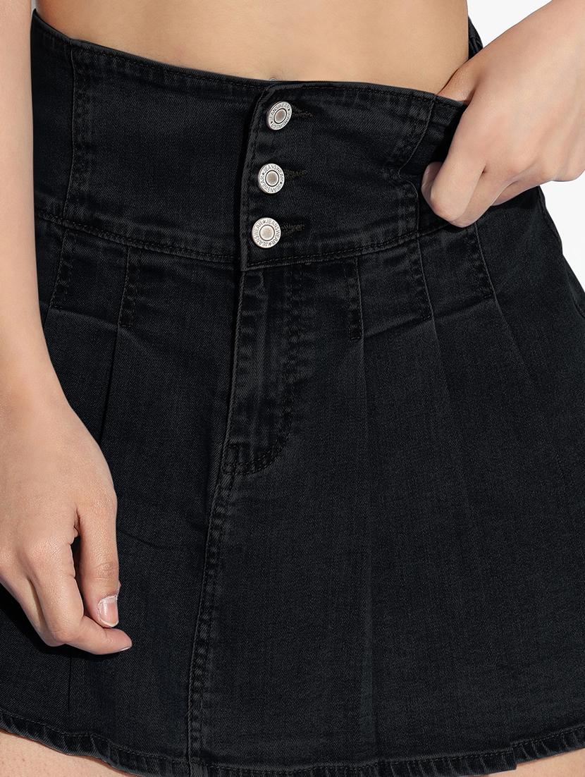 women high rise pleated denim skirt - 21843161 - Standard Image - 5