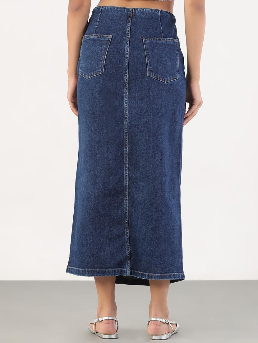 women solid high rise denim skirt - 21843164 - Standard Image - 3