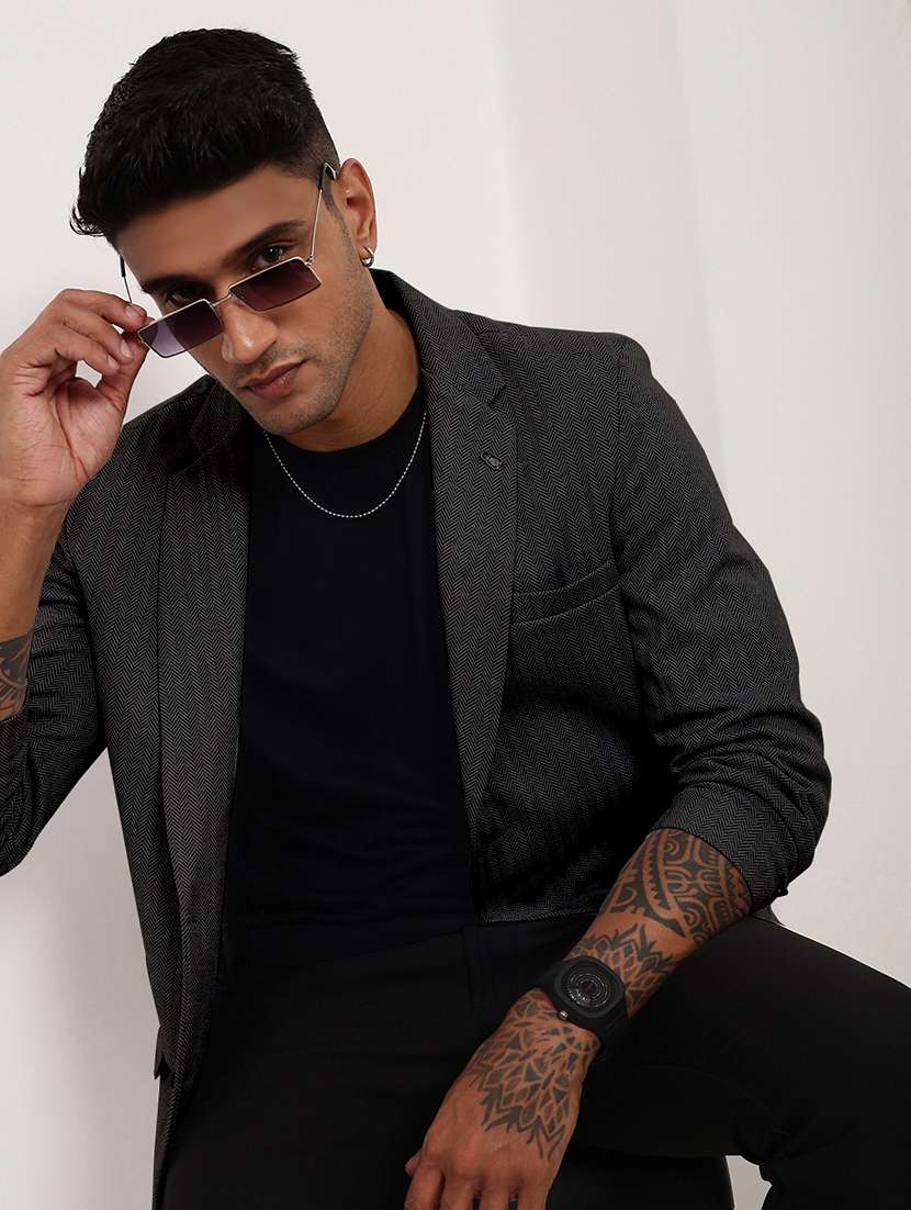 men lapel collar single breasted casual blazer