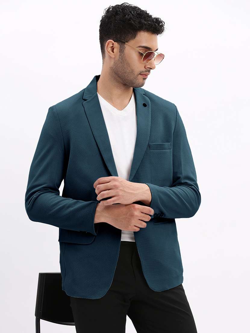 men lapel collar single breasted casual blazer