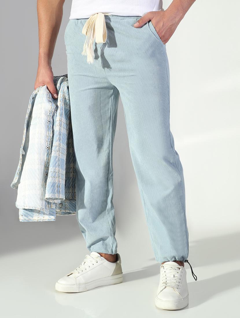 men light blue solid low rise jogger - 21843193 -  Zoom Image - 0