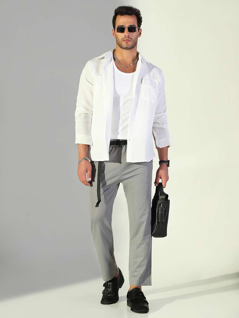 men solid low rise flat front casual trouser - 21843197 - Standard Image - 5