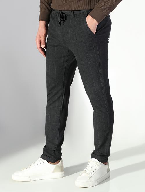 men checkered low rise flat front casual trouser - 21843207 - Standard Image - 0