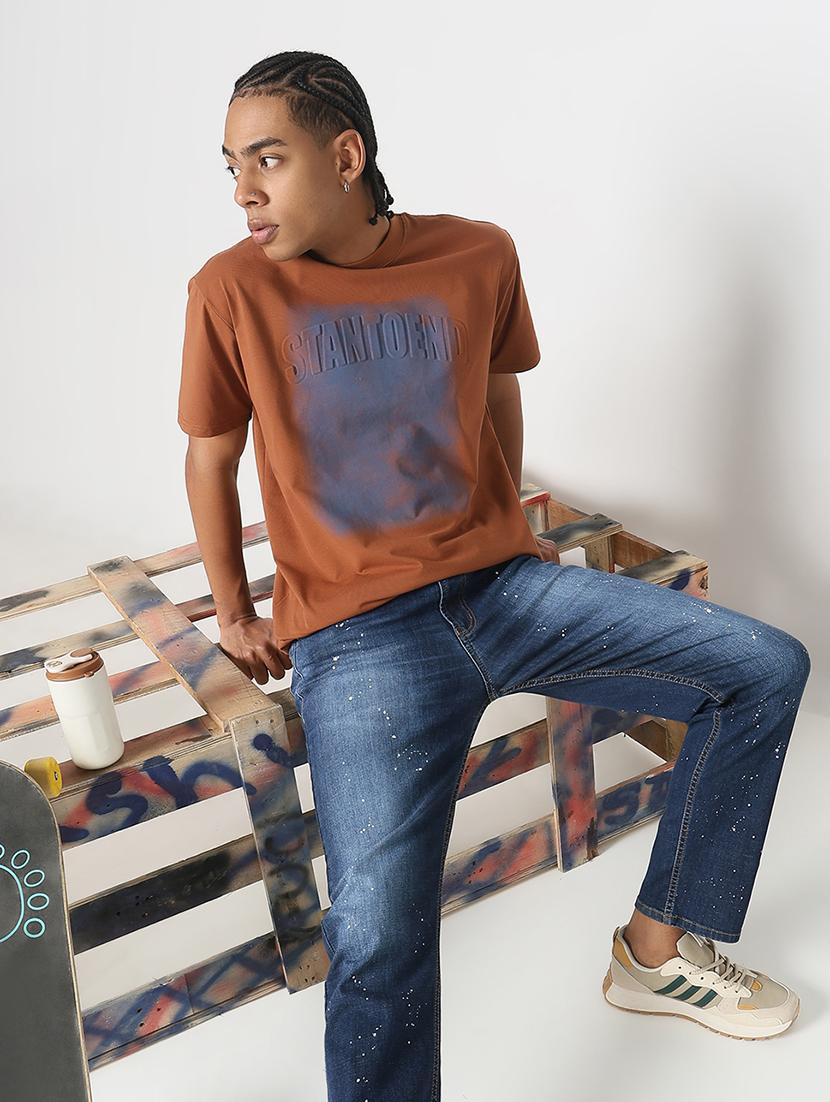 men front print round neck regular fit t-shirt - 21843292 - Standard Image - 5