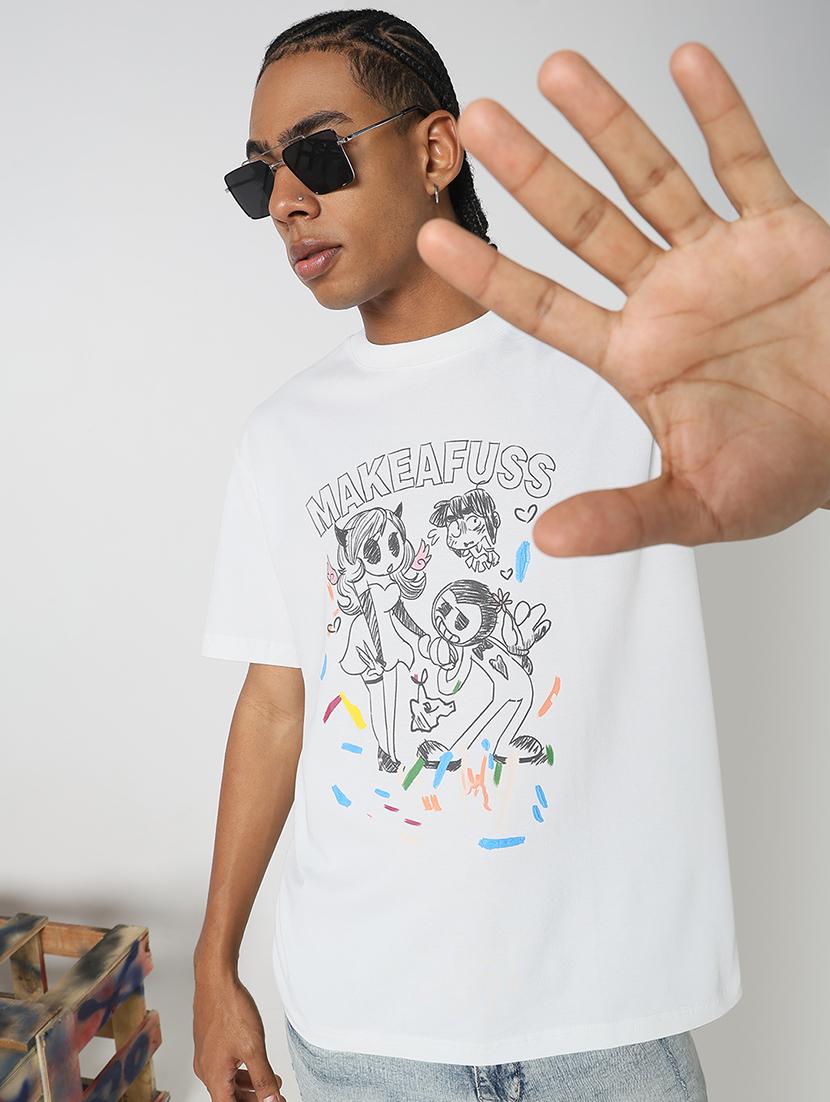 men front print round neck regular fit t-shirt