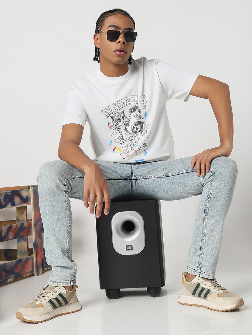 men front print round neck regular fit t-shirt - 21843324 - Standard Image - 5