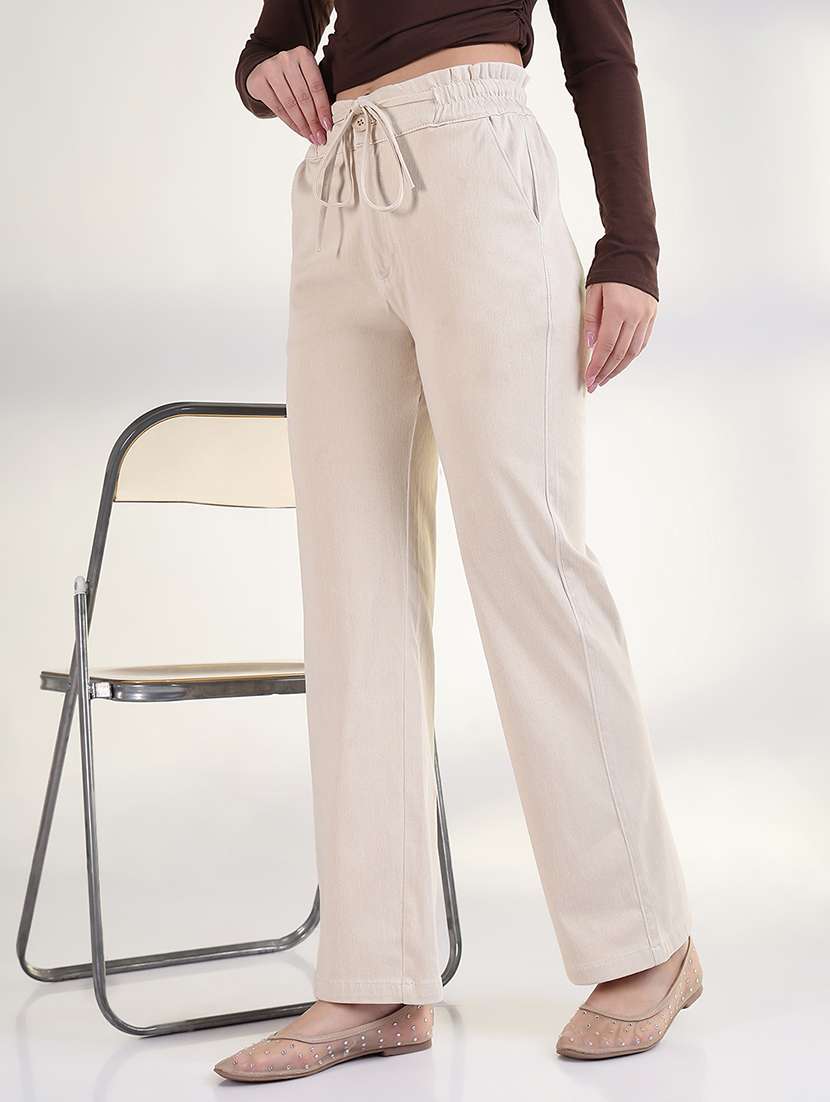 women solid high rise staright trouser